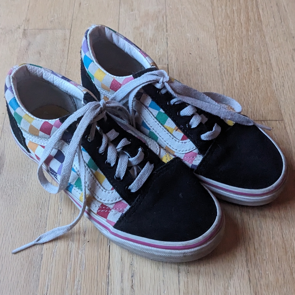 VANS Off The Wall Old Skool Rainbow Checkered Sneakers size 2.5